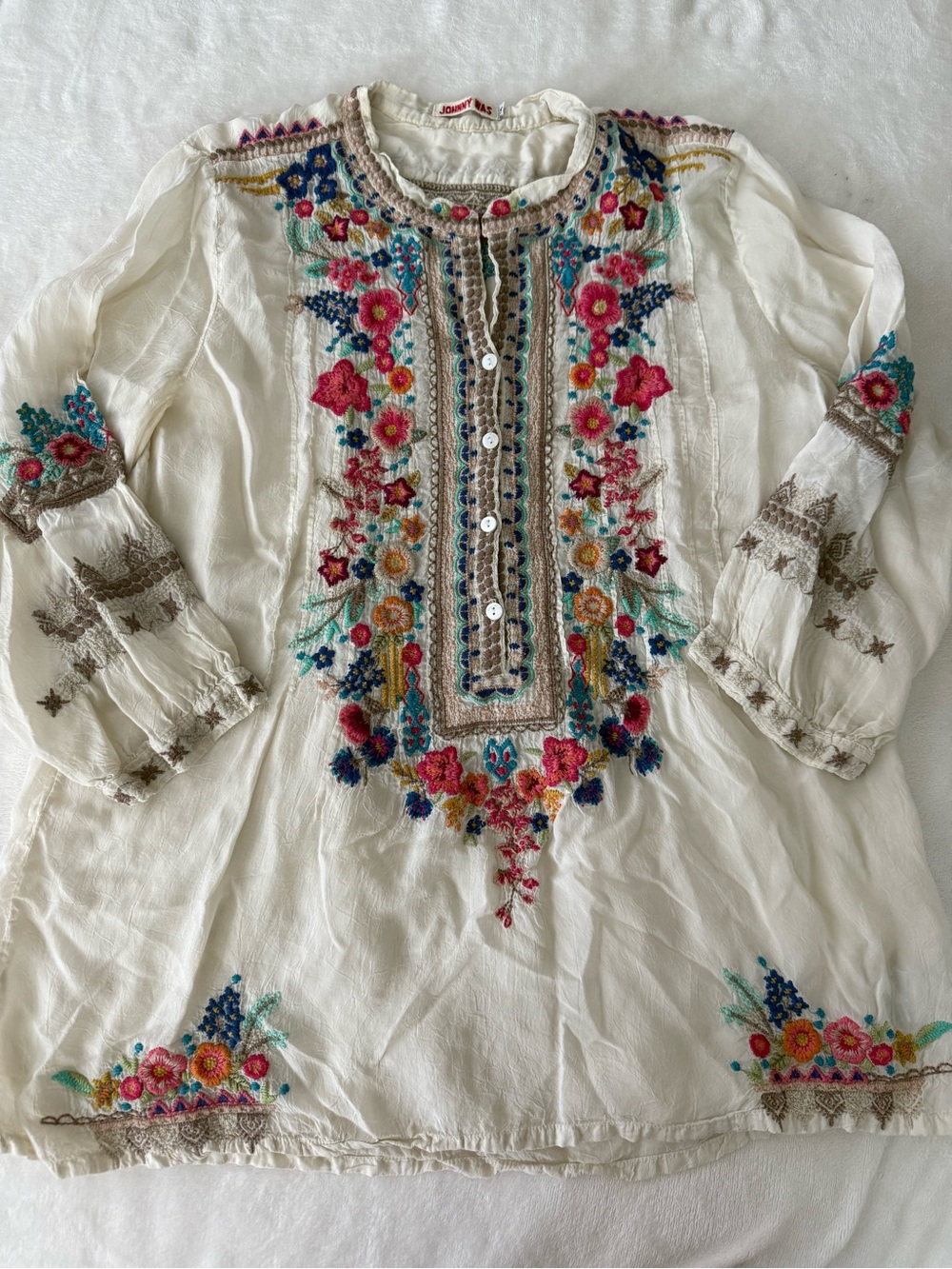 Johnny Was Capra Rayon Embroidered Womens Blouse Size Medium E10 Stunning!